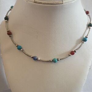 Carolyn Pollack Vintage Multi Stone And  Twisted Bead 925 Silver Necklace
